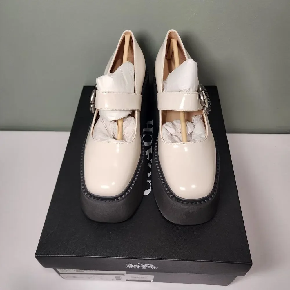 NIB Coach CBP04 Women's Tea Rose Platform Mary Jane Flats Chalk Sz. 7 B